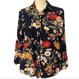 Julia Shirt Size M Black Flowery 100% Viscose. Soft and Comfortable. One pocket